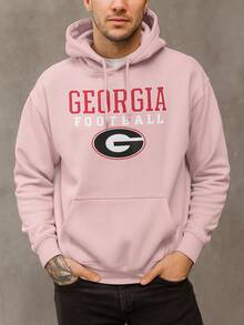 Georgia Football Logo Print Men's Autumn Soft Loose HoodedShirt,Long Sleeve Pocket Sweatshirt,Breathable Casual Fashion - 粉色 - 查看 1