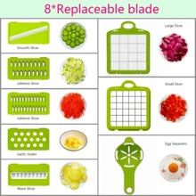 14/16pcs Multi-Function Vegetable Chopper Set | Equipped With Multiple Blades For Slicing, Shredding, Dicing, Includes Garlic Press & Sealed Storage Box, Easy Press Operation, & Practical For Home Cooking, Fast Meal Prep, Small Catering - Multicolor - View 5