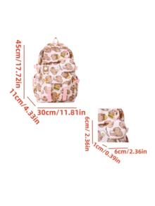 Back To School Cartoon Pibara Classic Durable Lightweight Portable Versatile Stylish Spacious Backpack Set, 2pcs - Pink - View 8