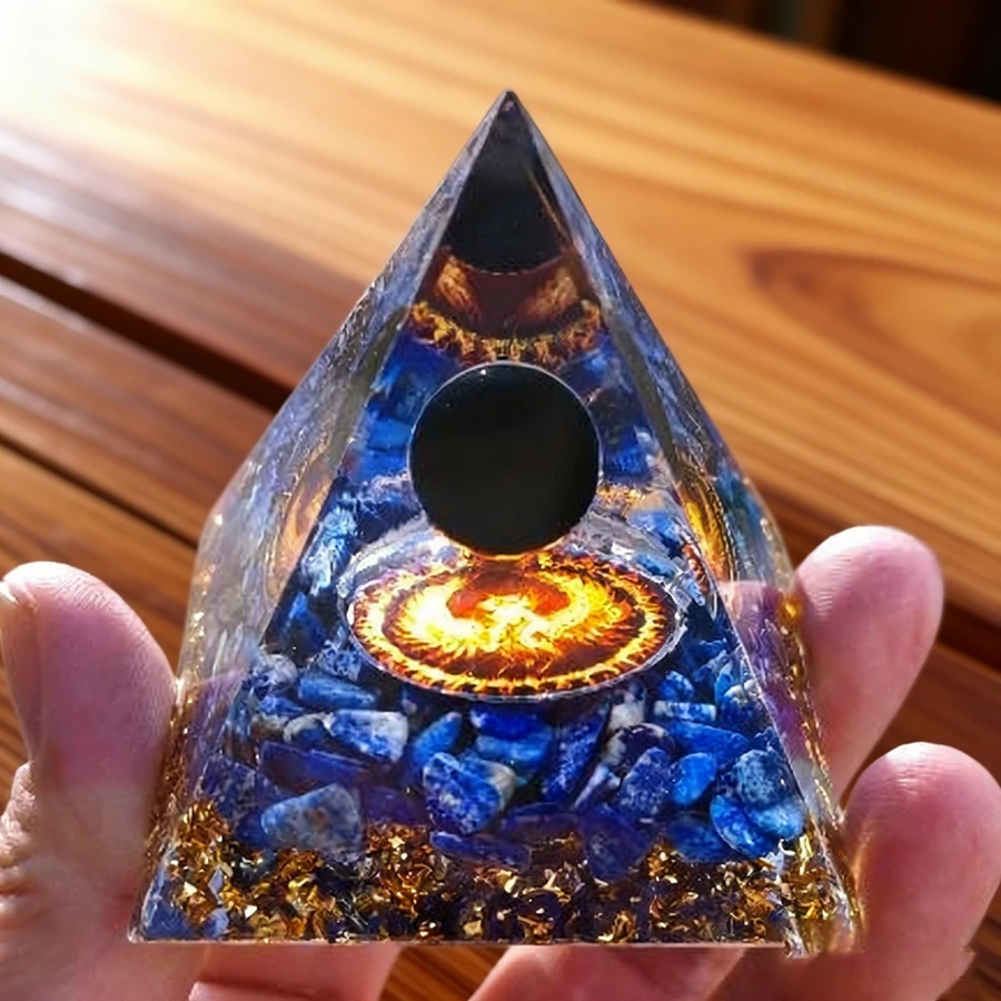 Orgone Pyramid Obsidian Sphere Lapis Lazuli Chakra Orgone Generator - Multicolor - View 1