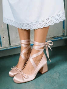 Women's Heel Shoes Women's Platform Heels Shoes Pink Elegant Women Shoes High Heels Pumps Cute Bow High Heels Gothic Heels Closed Toe Heels Chunky Heels Mary Jane Christmas Shoes - 裸色 - 查看 6