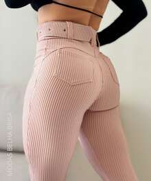 Premium 3D Ribbed Shaping Pants With Belt, Blogger Style. - Rosa Oxidada - Ver 3
