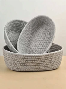 1/3pcs Handmade Woven Storage Basket, Bohemian Style Desktop Organizer Basket, Bathroom Vanity Organizer, Kitchen Snack & Candy Rack, Toy Storage Bin, Home Decor Basket, Gift Basket, Cosmetic Organizer Basket - Light Grey - View 10