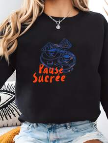 Sudadera De París, Cómodo Cuello Unisex, Amor Torre Eiffel, Sudadera De París, Oui Oui Croissant Cuello, Vacaciones Europeas Sudadera - Negro - Ver 1