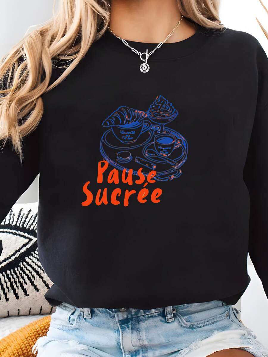 Sudadera De París, Cómodo Cuello Unisex, Amor Torre Eiffel, Sudadera De París, Oui Oui Croissant Cuello, Vacaciones Europeas Sudadera - Negro - Ver 1