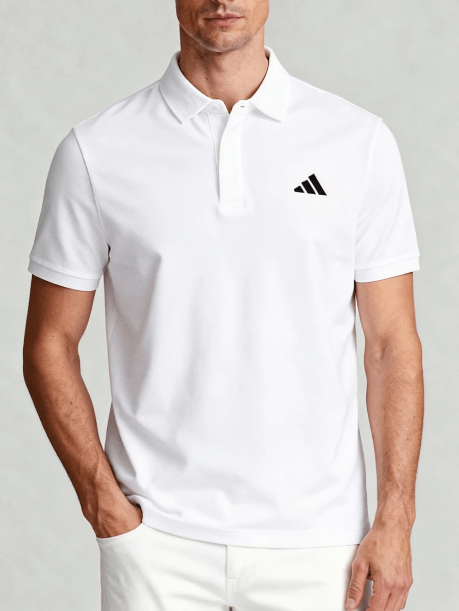 Adidas AEROREADY Fab Polo衫，短袖T恤，透气面料，男士休闲运动装，HR8729 - 白色 - 查看 1