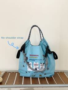 New Women's Tote Bag, Nylon Embroidered Cat Pattern Design, Large Capacity Shoulder Bag, Lightweight Foldable, Suitable For All Seasons, Shopping, Commuting, Outdoor, Gym, Holiday Party, Surprise Gift - Multicolor - View 10