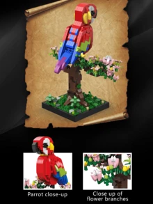 798片猫头鹰/900片鹦鹉积木模型装饰3D拼图玩具，创意动物积木DIY手工工艺品，适用于家居装饰、办公室、生日、圣诞节、新年礼物 - 彩色 - 查看 6