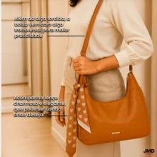 Bolsa Feminina com Alça Nó e Lenço com Espaço Interno Amplo e Alça Transversal - Caramelo - Visão 7