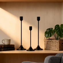 Set de 6/3 suporturi de lumânări în stil francez, aurii/negre/argintii, 3 suporturi de lumânări în formă de con, suporturi de lumânări decorative moderne, aurii și negre, potrivite pentru masă, șemineu, nuntă, cină, petrecere, Crăciun, decorațiuni aniversare (lumânările nu sunt incluse) - Negru - Vizualizare 2