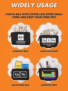 Bolsa de cosméticos con impresión de la tabla periódica, bolsa de almacenamiento multifuncional con elementos químicos divertidos, organizador de viaje, bolsa digital, bolsa de papelería, elegante y portátil, gran capacidad, el mejor regalo para entusiastas de la química, maestros, estudiantes, familia, amigos y compañeros de clase. Regalos y recuerdos perfectos para vacaciones, cumpleaños, fiestas, regalos de dama de honor, San Valentín y Ramadán, bolsa esencial de viaje - Multicolor - Ver 6