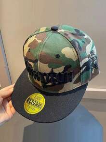 1pc Unisex Wide Brim Flat Top Camouflage Embroidered Hip Hop Hat, Adjustable Casual Baseball Cap For Men/Women, Suitable For Spring, Summer, Autumn, Street Fashion, Sun Protection - Army Green - View 9