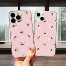 Bonita funda para teléfono con estampado de lazo de cereza rosa, pieza única, material de TPU+PC transparente, compatible con carga inalámbrica magnética, a prueba de golpes, resistente a arañazos, compatible con iPhone 17 Pro Max/17/17 Pro/17/11/12/12 Pro/12 Plus/13/13 Pro/13 Plus/13 Pro Max/14/14 Plus/14 Pro/14 Pro Max/15/15 Plus/15 Pro/15 Pro Max/16/16 Plus/16 Pro/16 Pro Max/16e, S25 Ultra/S24 Plus/S23+/S22/A35/A55/A15/A16/A36/A56/A26/A54/S25 Edge - transparente - Ver 2