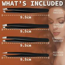 4pcs Stainless Steel Precision Tweezers Set, Professional Eyebrow Tweezers, Suitable For Facial Hair Removal, Unisex,Giveaways,Travel,Cheap Stuff,Travel Essential - Black - View 7