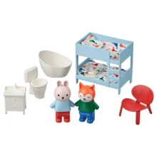 IKEA HUSET Bedroom & Bathroom Dollhouse Set Includes Rabbit And Fox Dolls + Complete Furniture Set. CE Certified, Made Of Polyester Fiber And ABS Plastic. A Children's Role-Playing And Educational Toy. - Multicolor - View 1