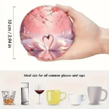 A Set Of Coasters With The Theme Of "Swan + Love Imagery". This Type Of Love-Themed Coasters Often Have "Symbolic Love Creatures + Romantic Elements" As The Core, Using Practical Carriers To Convey Emotional Implications, Which Is One Of The Mainstream Directions For Couples' Decorations. - Wooden Board-circle Coaster - View 7