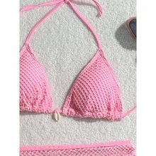 Swimsuit For Women 3 Piece Pink Tulle Bathing Suit Set Sexy Slimming Beachwear Triangular Cups Shell Detail Vacation Swimsuits - 多色231 - 查看 4