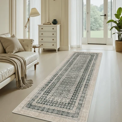 1pc Vintage Moroccan- Floral Striped Area Rug/Carpet/Doormat/Runner, Soft Washable Rug For Bathroom, Kitchen, Entryway, Hallway, Bedroom, Living Room, All Season Home Decor