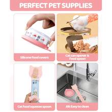 5pcs Pet Food Can Lid Set, Silicone Pet Food Can Covers With Multi-Function Cat Food Scoop And Can Opener, Cat Squeeze Dispenser, Stainless Steel Wet Food Spoon For Cats And Dogs - Multicolor - View 6