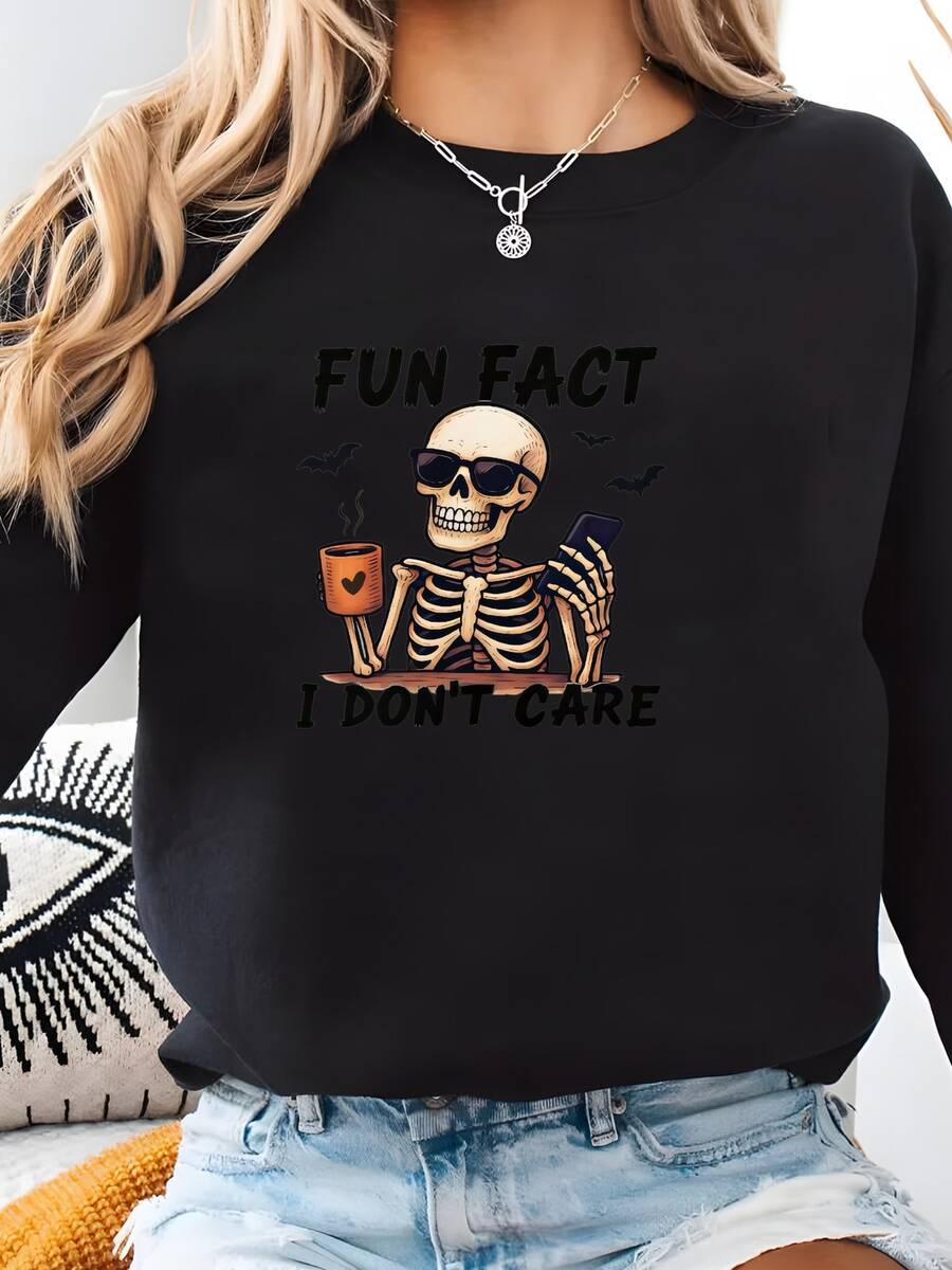 Camiseta Fantasma De Halloween, Esqueleto Espeluznante, Camiseta Fantasma De Halloween, Fantasma Espeluznante, Gato De Halloween, Sudadera Espeluznante, Sudadera - Negro - Ver 1
