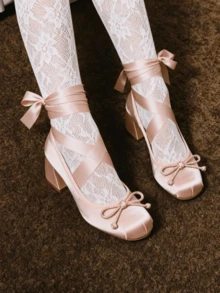 Women's Heel Shoes Women's Platform Heels Shoes Pink Elegant Women Shoes High Heels Pumps Cute Bow High Heels Gothic Heels Closed Toe Heels Chunky Heels Mary Jane Christmas Shoes - 裸色 - 查看 5