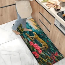 1 件豹纹印花地毯，仿羊毛垫 - 高吸水性，易于清洁，适用于家居装饰、农舍风格、玄关、室内、房间、厨房、餐厅、小型办公室/家庭办公室、水槽、洗衣房、门垫、厨房垫、防滑垫