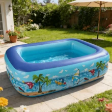 Inflatable Summer Beach Fun Pool, Thickened Material With Beach Landscape Printing, Suitable For Garden And Outdoor Water Party, Portable And Foldable Design, Comes With Repair Patch - Beach Scenery Print - View 12