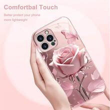 Pink Rose Butterfly Elegant  Phone Case - Compatible With IPhone 17/17 Air/17 Pro/17 Pro Max/16/16 Pro/16 Plus/16 Pro Max/16e/15/15 Pro/15 Pro Max/14/14 Pro/14 Plus/14 Pro Max/13/13 Pro/13 Pro Max - Shockproof, Durable, Fashionable Design - Pink - View 6