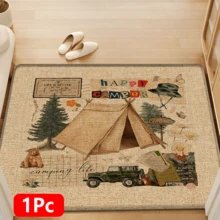 1pc Camping Themed Printed Linen Kitchen Rug, Mat, Bathroom Mat, Doormat, 3D Printed Rectangle Carpet, Suitable For Living Room, Bedroom, Hallway, Bathroom, Laundry Room - Polyester Carpet For Indoor And Outdoor Home Decor - Multicolor - View 18