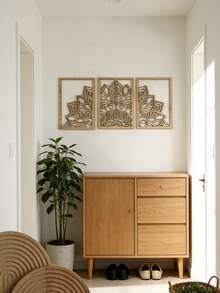 3件套曼陀罗木质墙饰，精致镂空花卉墙饰，波西米亚农舍风格挂饰，室内客厅卧室墙面装饰，浅木色曼陀罗图案墙画，现代波西米亚几何墙饰，优雅长方形曼陀罗挂饰，精致室内装饰，艺术木质镂空花卉墙饰 - 彩色 - 查看 9