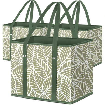 3pcs/Set Extra Long Strap Waterproof Oxford Cloth Shopping Boxes Storage Bags, Household Supermarket Shopping Tote, Shoulder & Hand Carry Dual-Use Rectangular Design, Washable & Easy Storage, Multi-Functional Storage Bags, Suitable For Spring/Autumn Travel/Camping Season