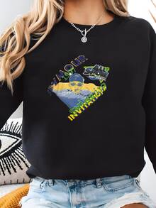 Women Plus Size Sports Sweatshirts - Black - View 2