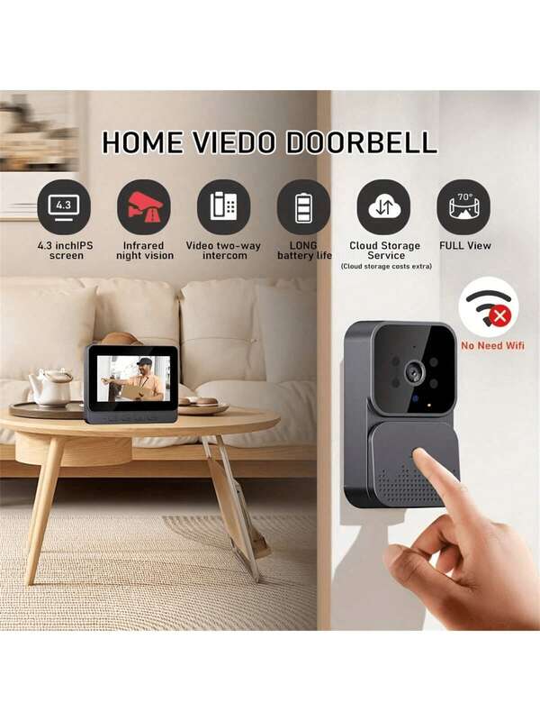 1. Wireless Video Doorbell With Intercom, 4.3" Screen, Night Vision, Two-Way Audio, Long Battery Life, No App Required, Indoor Use, RFID Supported, Suitable For Tools And Home Renovation