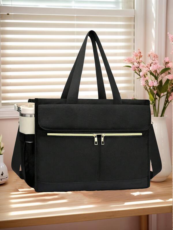 15.6" Laptop Compartment Insulated Lunch Bag, Waterproof Work Tote Bag With 40oz Side Pocket For Women