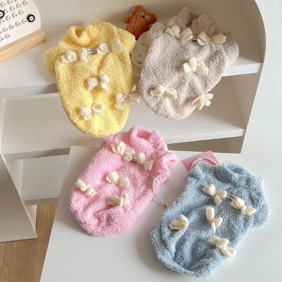 1pc Cute Bow Plush Pet Vest, Dog Clothes Cat Clothes For Teddy, Yorkshire, Pomeranian Pets - Baby Blue - View 1