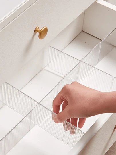 DIY抽屉收纳分隔板 - 塑料隔板和模块化网格，内衣、袜子、珠宝、化妆品和厨房用具的必备收纳方案；带抽屉滑轨的亚克力收纳盒，厨房橱柜家居收纳神器