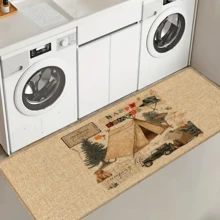 1pc Camping Themed Printed Linen Kitchen Rug, Mat, Bathroom Mat, Doormat, 3D Printed Rectangle Carpet, Suitable For Living Room, Bedroom, Hallway, Bathroom, Laundry Room - Polyester Carpet For Indoor And Outdoor Home Decor - Multicolor - View 1