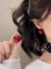 1 Pair Retro New Year Versatile Fashionable Elegant Elegant Earrings, French Luxury High-End Red Ball Stud Earrings