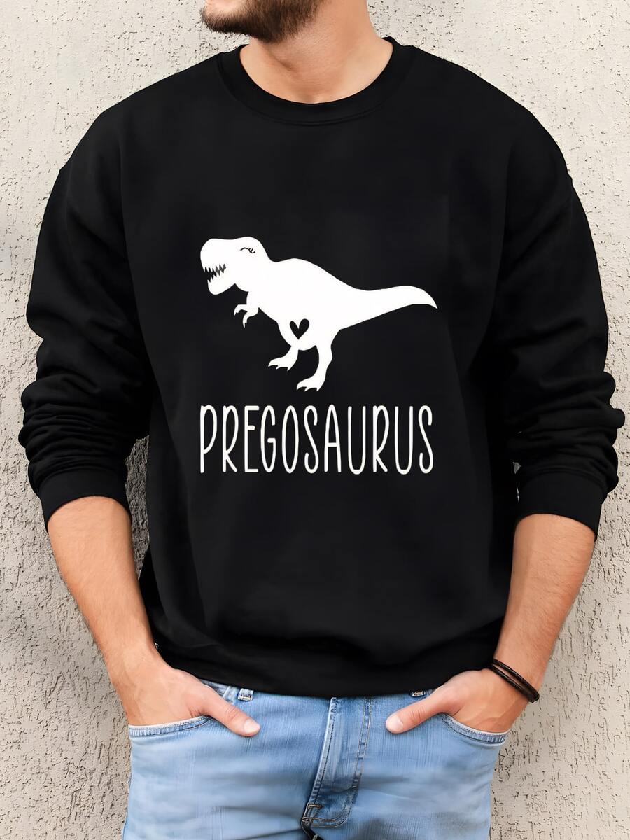 Hombres Camiseta De Pregosaurus, Camiseta De Anuncio De Embarazo, Divertida Camiseta De Ducha Del Bebé, Regalo Para La Madre En Espera, Camiseta De Maternidad Humorista, Camiseta De Mujer Embarazada Sudadera - Negro - Ver 1