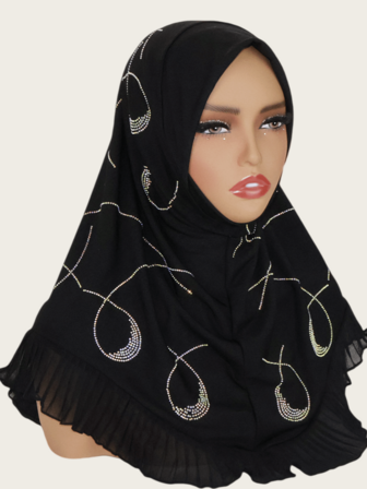 1 st. moderiktig och elegant muslimsk hijab-huvudduk för kvinnor, strass-tillverkad huvudduk i mellanösternstil, utsökt malaysisk huvudduk