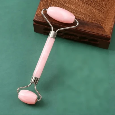 1Pcs Natural Rose Quartz Face Roller - Calming Jade Roller For Face & Eye Massage, Ergonomic Home SPA Tool For Stress Relief & Skin Relaxation