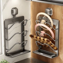 FOOKE 1 Giá đỡ nắp nồi và thớt đa năng không cần khoan, gắn bằng giác hút, làm bằng thép carbon chịu lực cao - Giá để đồ nhà bếp thẳng đứng tiết kiệm không gian, có khay thoát nước dễ vệ sinh, kệ tủ treo tường cho gia đình hoặc nhà hàng - Lắp đặt dễ dàng - Nhiều màu - Xem 8