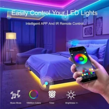 100ft RGB Color Changing LED Strip Lights With App & 44-Key Remote Control, Music Sync, Dimmable -Smart For Bedroom Bookshelf TV Backlight - 彩色 - 查看 3