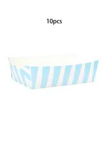 10个/20个/50个浅蓝色条纹纸质食品托盘，白色和蓝色派对用品，食物船，一次性纸盘，热狗薯条玉米卷爆米花托盘，适用于生日、婴儿派对、性别揭晓派对、婚礼派对用品及伴手礼 - 彩色 - 查看 9