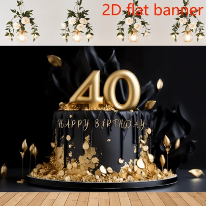 2D平面横幅 1件装 40岁生日横幅背景装饰 黑色金色 40岁生日蛋糕横幅背景 40岁生日派对摄影背景 40岁生日快乐横幅 40岁完美生日装饰