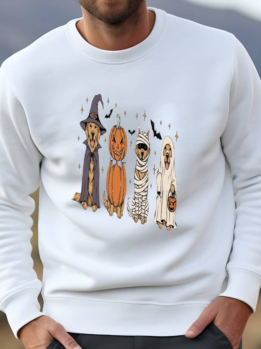 Hombres Camisa De Halloween Golden Retriever ®, Tee De Mamá De Perro Espeluznante, Camisa De Perro Fantasma Linda, Truco O Cachorro, Regalo De Amante De Mascotas De Otoño Sudadera - Blanco - Ver 1