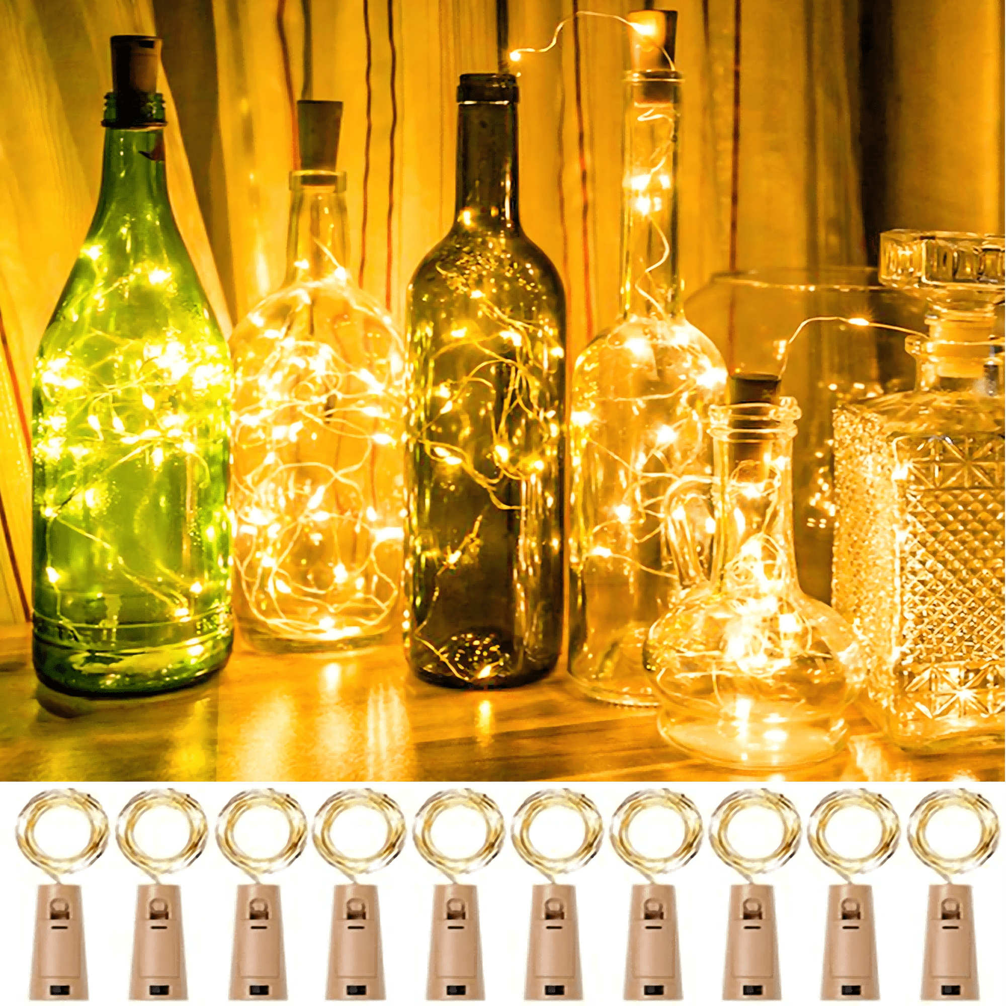 10pcs Bottle Lights String, 6.56ft 20 LED Battery Powered Cork Lights, Fairy Lights, Suitable For DIY Jar Party, Wedding, Indoor Bedroom Party, Beach Camping Party, Bar, Holiday Outdoor Decor