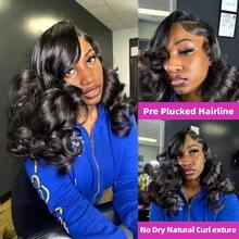 Uveous 250% Density 42inch Body Wave Bob 13x4 HD Lace Front Human Hair Short Bob Wigs Brazilian Pre Plucked Remy Closure Wigs For Women Natural Black - Natural Black - 查看 3