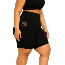 Cycling Shorts In Supplex Fabric With Pockets, Plus Size, Not See-Through, High Waist. - Black - View 1