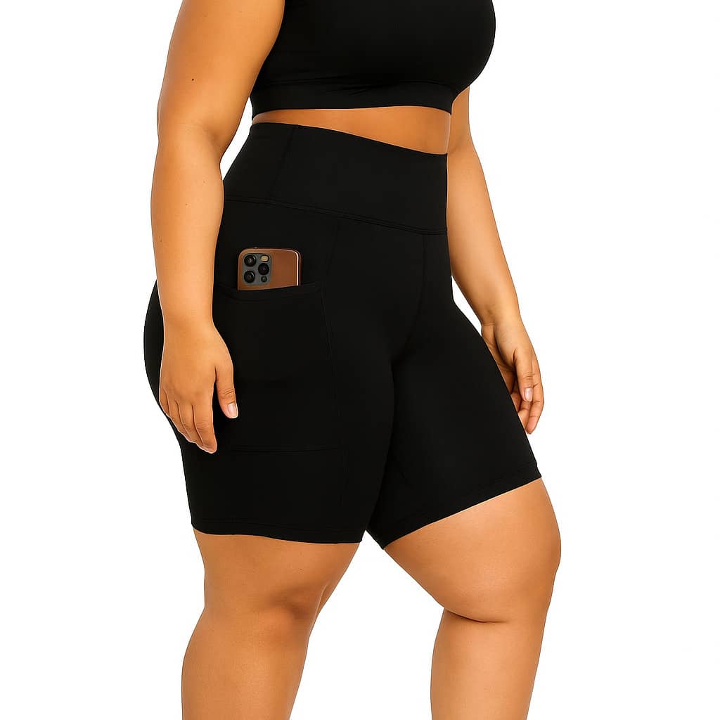 Cycling Shorts In Supplex Fabric With Pockets, Plus Size, Not See-Through, High Waist. - Black - View 1